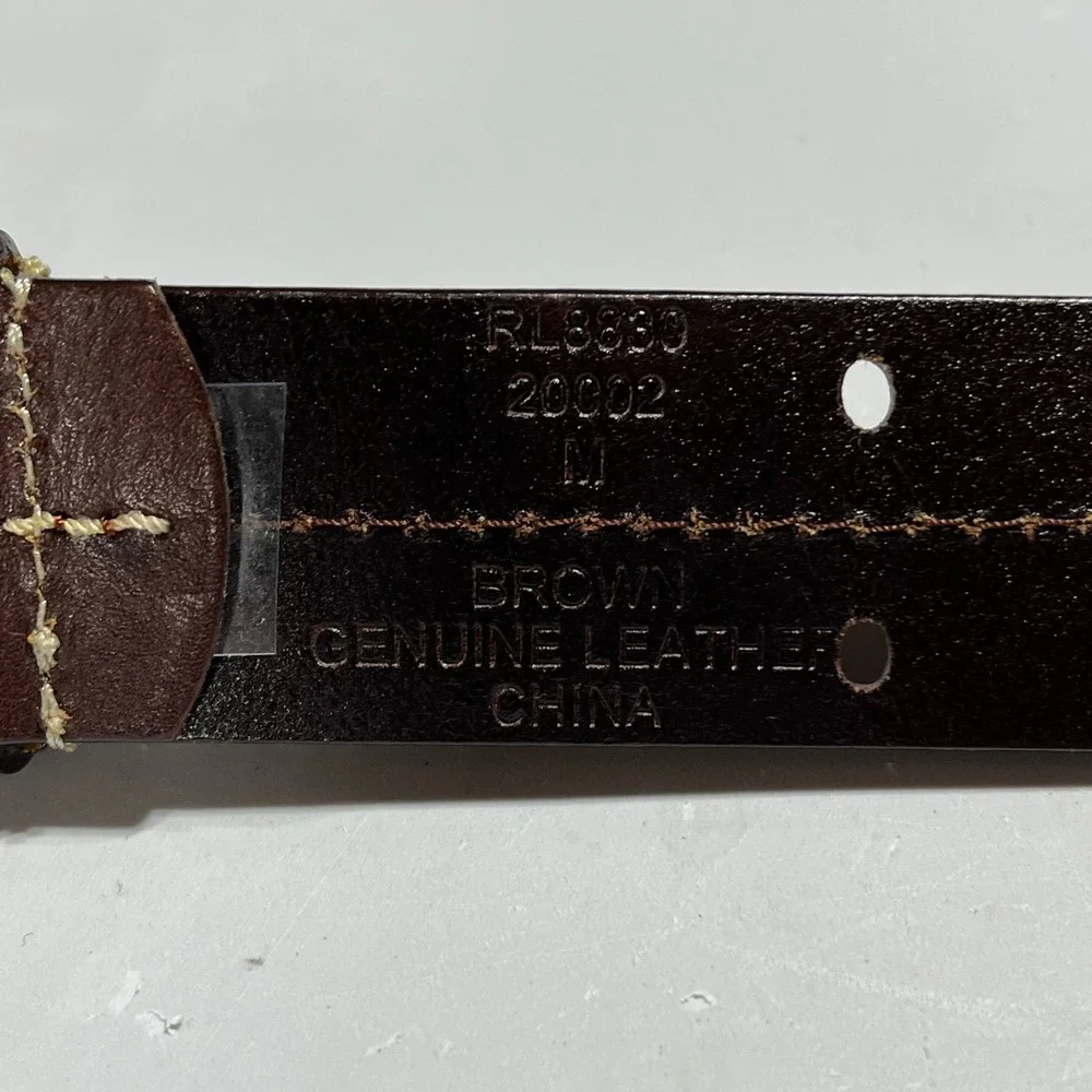 Mens‎ Brown Genuine Leather Double Prong Belt Contrast Stitch Medium Old Money